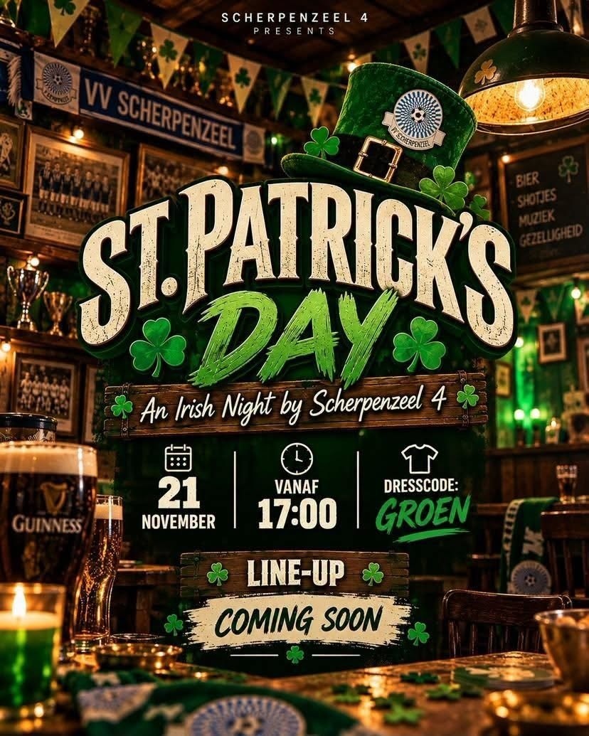 Noteer vast in de agenda: 21 november om 17:00 uur ST.PATRICKS DAY PARTY